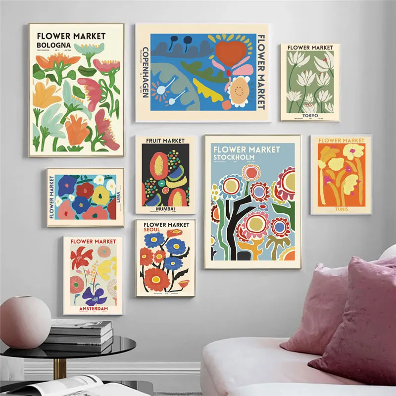 Плакат с мультипликационным цветочным рынком домашний декор художественная