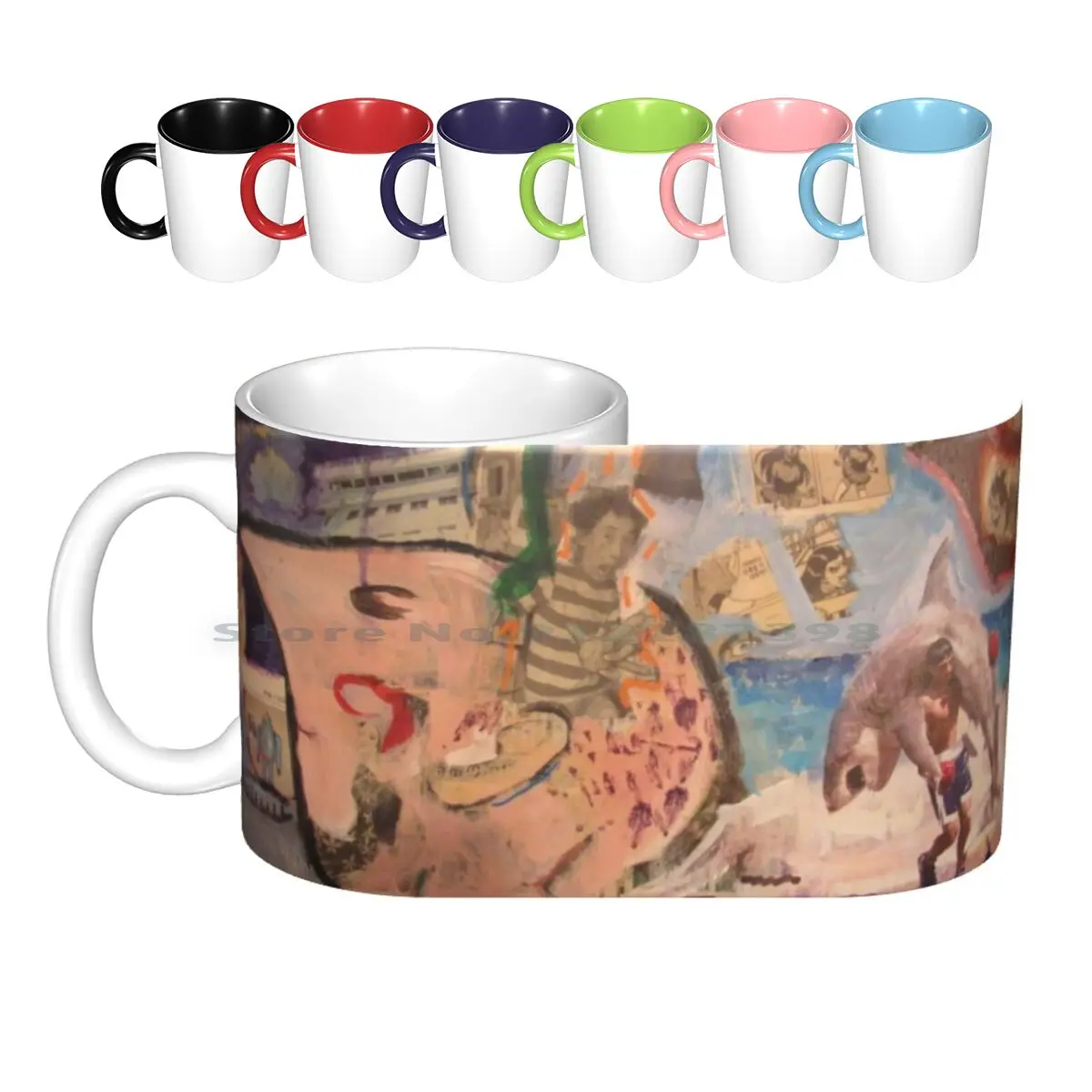 

Shark Boxing Ceramic Mugs Coffee Cups Milk Tea Mug Dirt Surreal Abstract Psychedelic Shark Boxing Beach Robot Collage Fruit