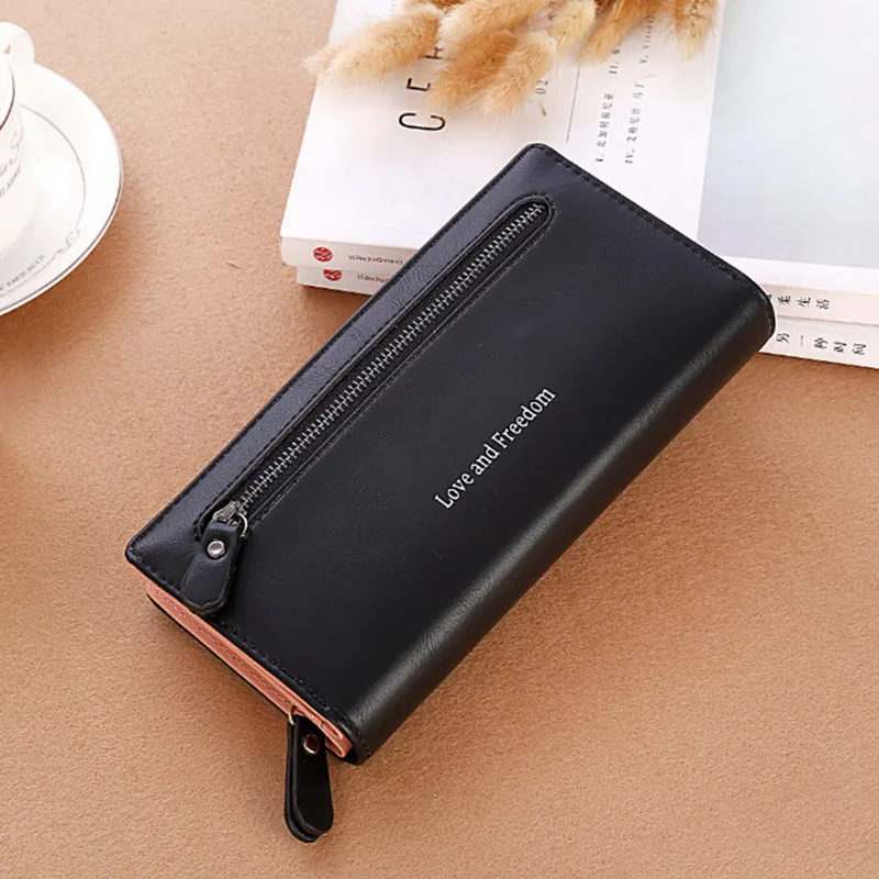 

New Fashion Zipper Ladies Long Frosted Hand Wallet Mobile Phone Bag Multifunction Bag Purse Credit Card Holder PU Good Quality