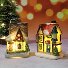 Рождественский деревенский дом скульптура со светильник кой Смола деревенская сцена статуэтки Рождественское украшение новогодние подарки для детей домашний декор