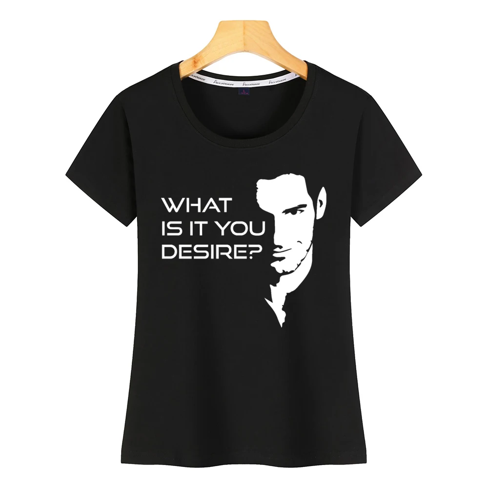 Топы футболка для женщин Lucifer What Is It You Desire Kawaii с надписями на заказ женская |