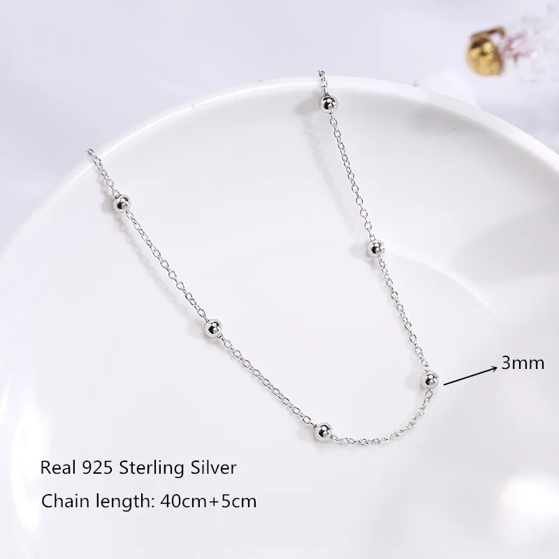 

Buyee 100% 925 Sterling Silver Fashion Necklace Clavicle Chain Women Simple 3mm Silver Bead Necklace Women Wedding Jewelry