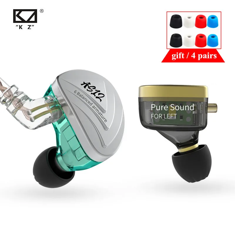 Наушники вкладыши KZ AS12 6BA HIFI наушники с монитором шумоподавление ZSX AS16 AS10 AS06 ZS10 PRO