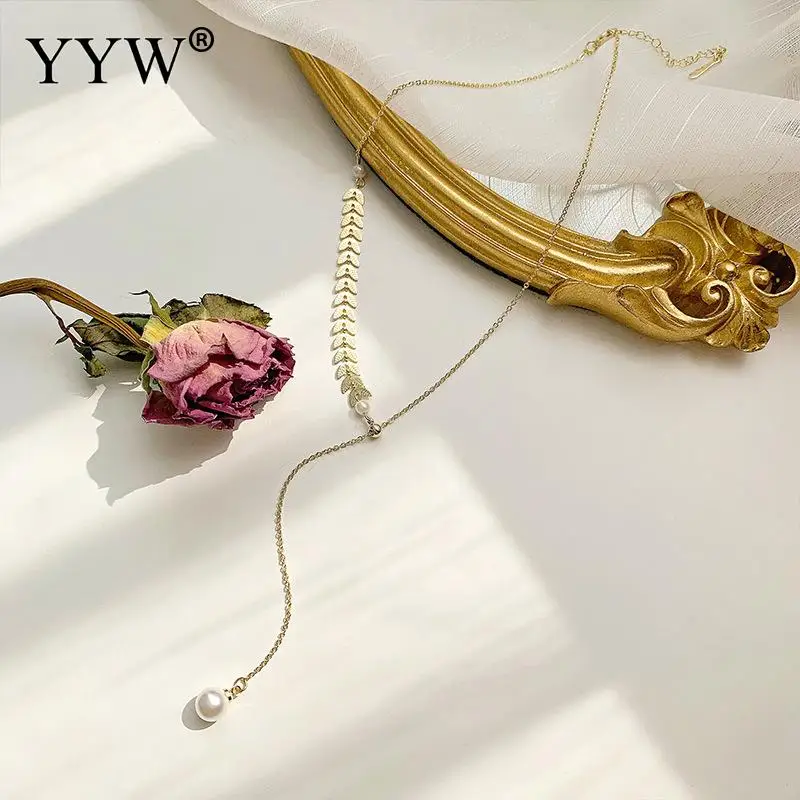 

Simple Wheat Ear Necklace Pearl Pendant Necklace Mori Long Style Cold Wind Clavicle Vintage Chain For Female Length About 42cm
