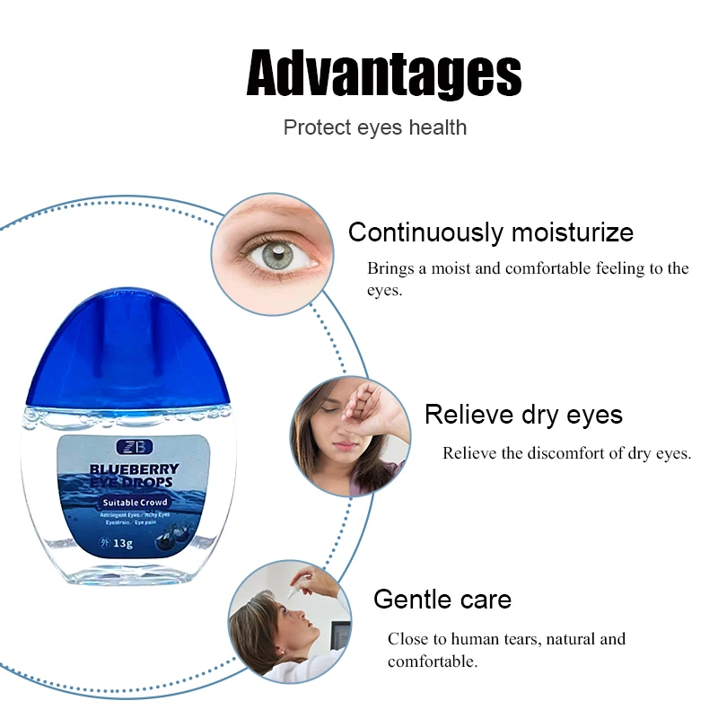 3Pcs Blueberry Extract Refreshing Eye Drops Relieves Dry Anti-Itchy Removal Fatigue Eyes Blurred Vision For Health Care Liquid | Красота и