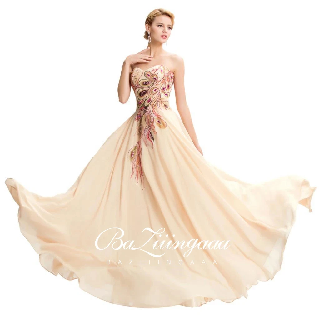 BAZIIINGAAA Vintage Prom Dresses Long 2021 Chiffon Party women Suitable for Formal Evening Graduation Peacock Embroidered Robe | Свадьбы и