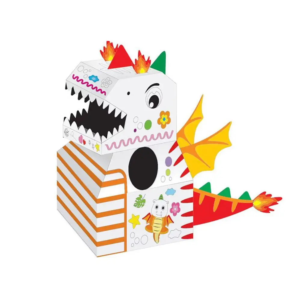 

Carton Cardboard Box DIY Toy Animal Handmade Art Craft Dinosaur Dressing Wearable Toy For Indoor Outdoor Fun Children Kids Kinde