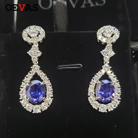 oevas 100 925 sterling silver sapphire ruby synthetic emerald earrings sparkling full high carbon diamond fine jewelry