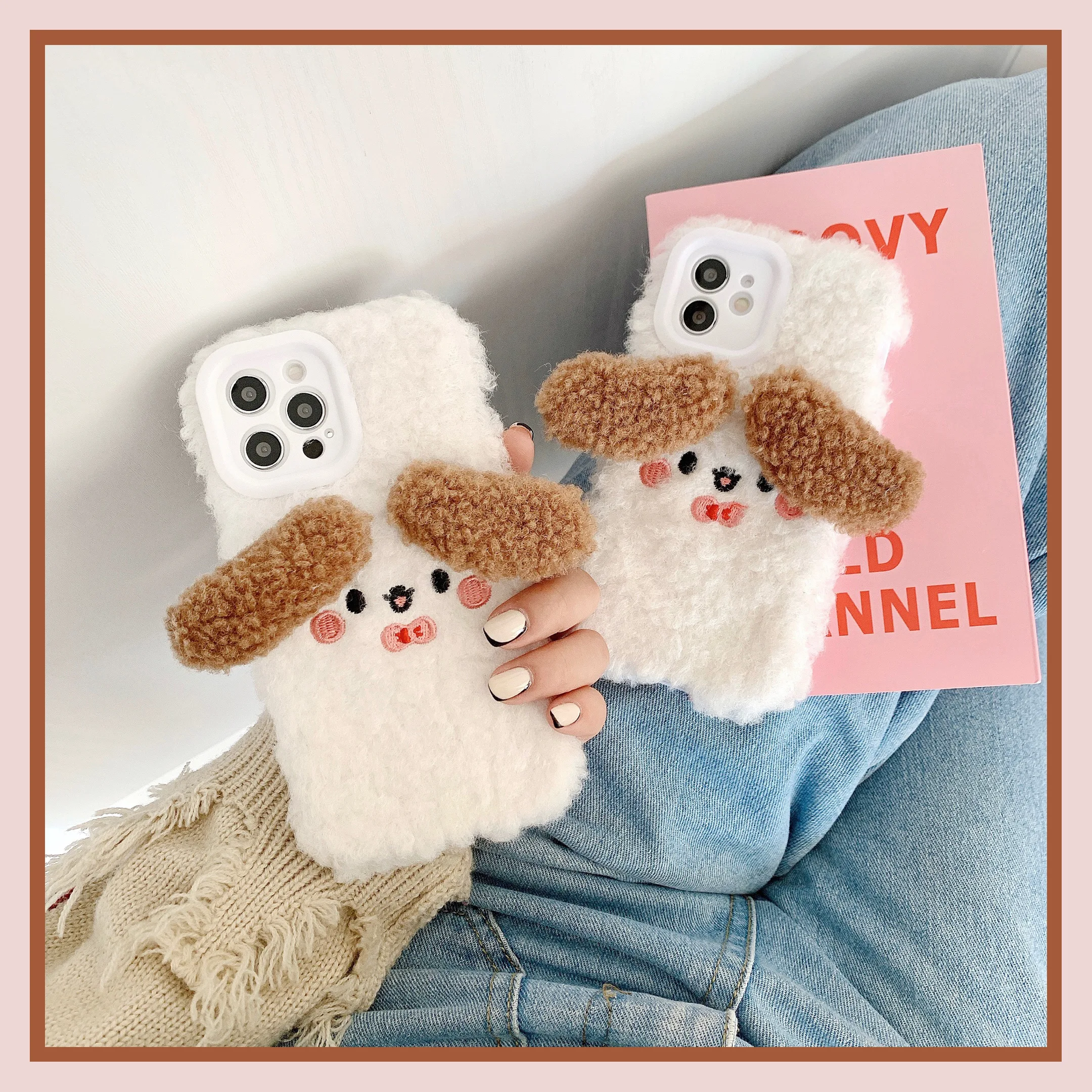 

Plush-big ears dog for HUAWEI P30 pro mobile phone case nova5/6/ 7/mate 40 protective cover