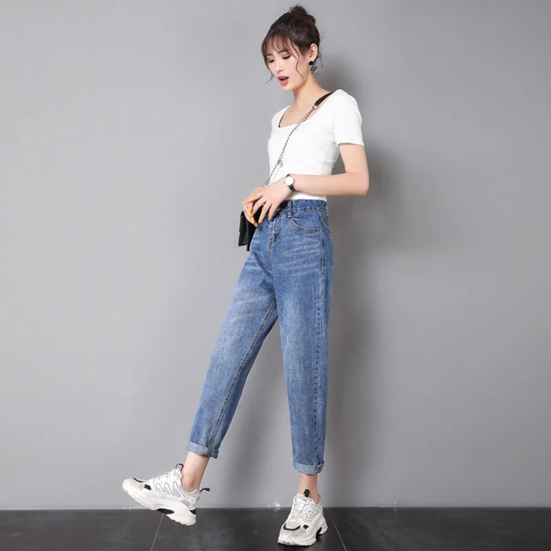 Джинсы для женщин в стиле бойфренд с высокой талией пуш ап большие размеры
