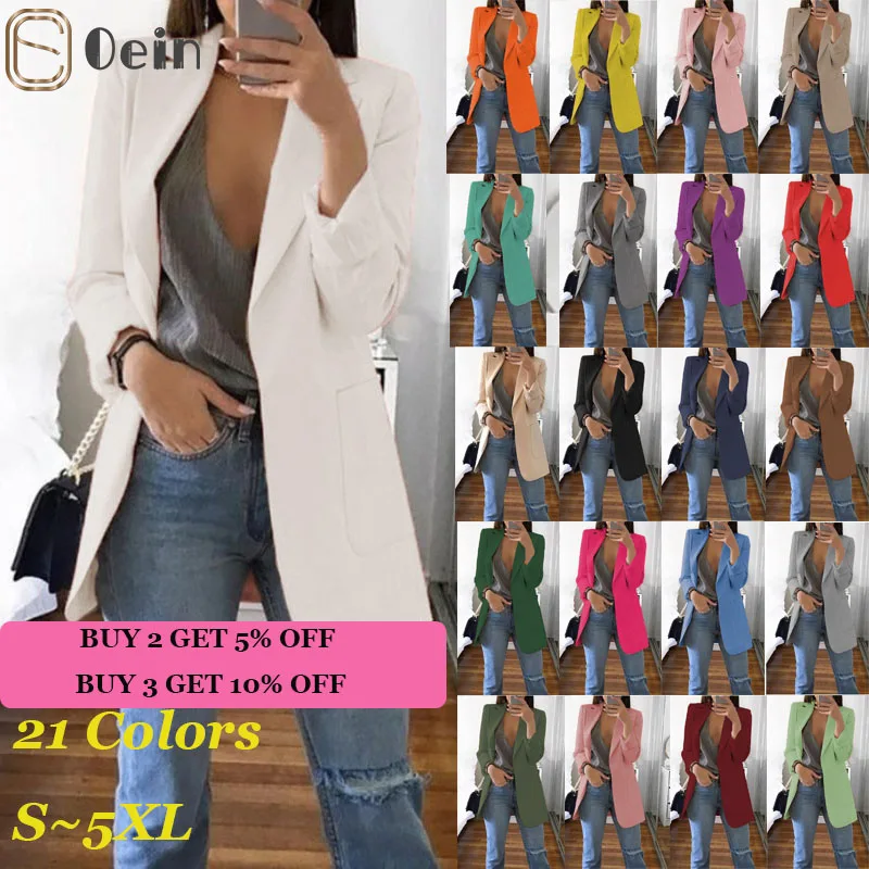Chaqueta de manga larga para mujer, abrigo informal holgado de gran tamaño para oficina, Color sólido, primavera y otoño, 2022