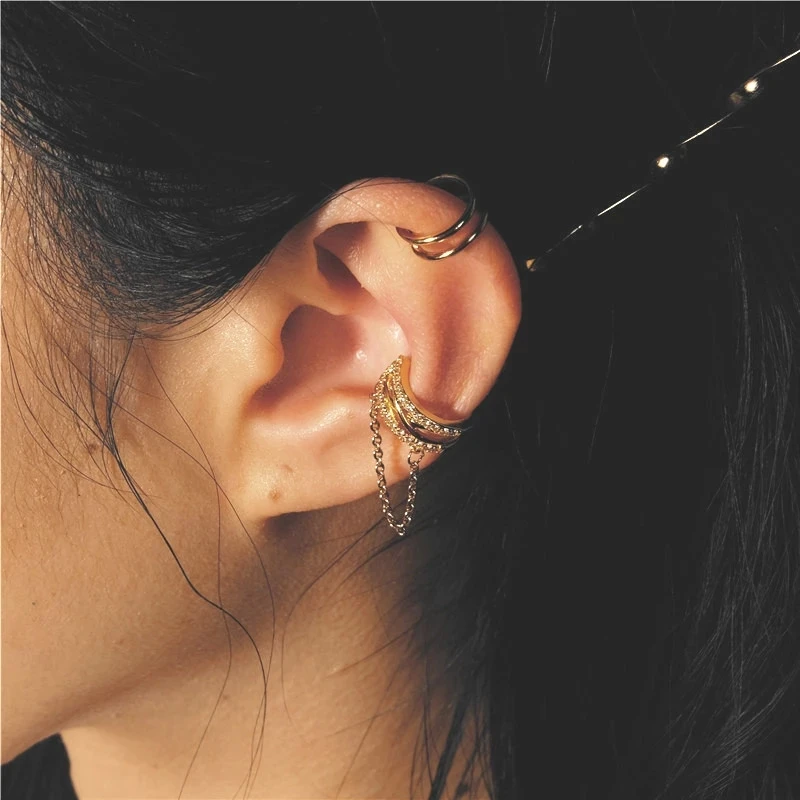 

Новые модные зажимы для ушей без пирсинга, блестящие жемчужные металлические запонки для ушей с цепочкой, Модные Женские брифы