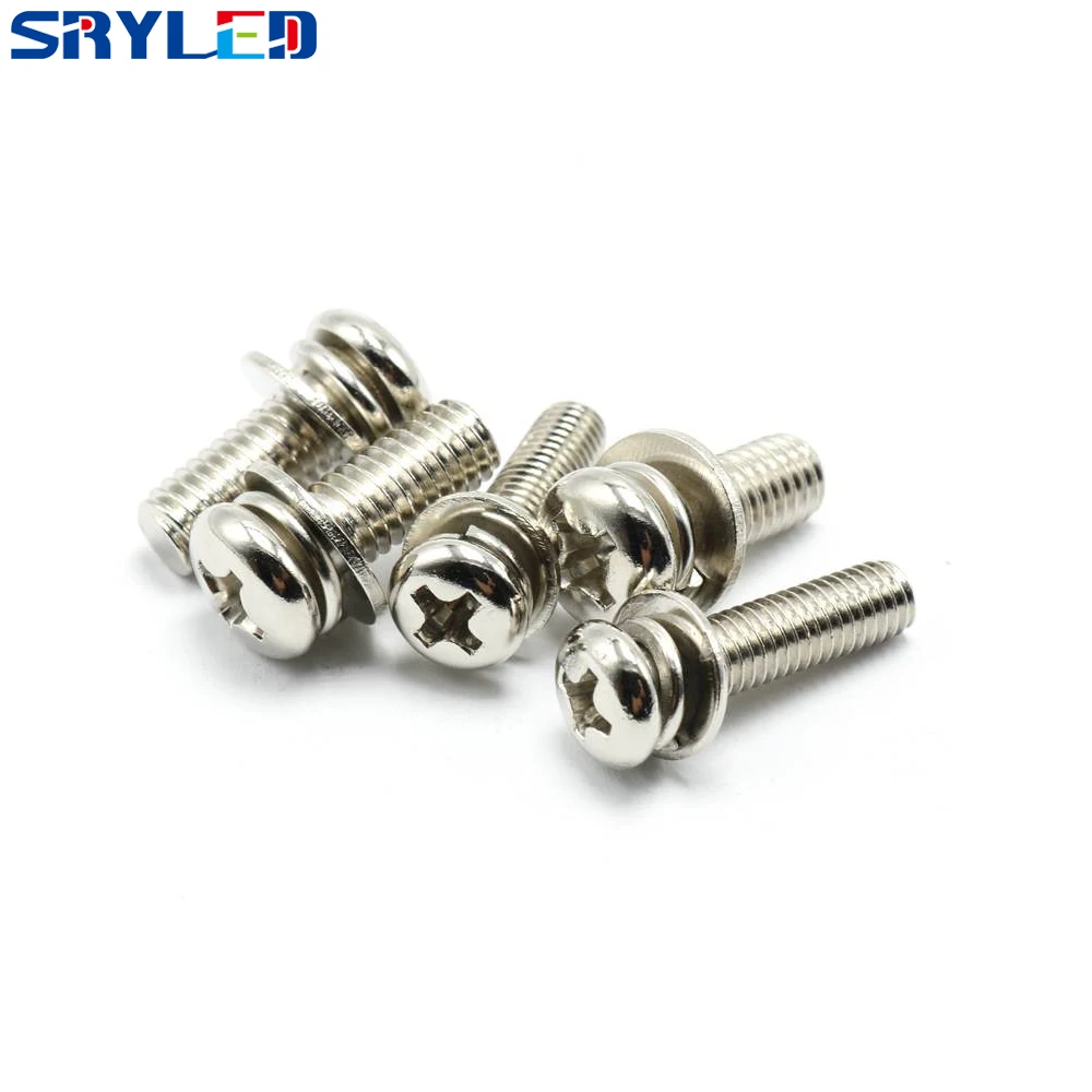 

High Qulity Indoor LED Modules M3x8 Screws Nickel-plated Cross Round Head Three-combination Screw