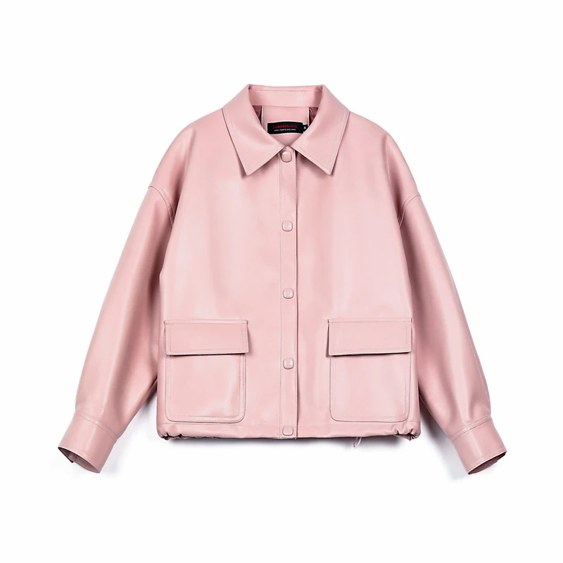 Кожаное замшевое пальто куртка на весну и осень Женская приталенная