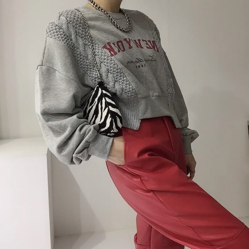 Свитшот женский в Корейском стиле с буквенным принтом вязаная Асимметричная