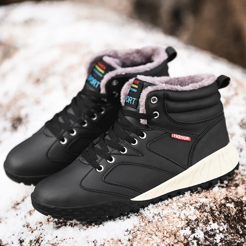 Brand Winter Men Leather Boots Fashion Snow Outdoor Casual Non-slip Waterproof Plush Warm Ankle Shoes 48 | Обувь