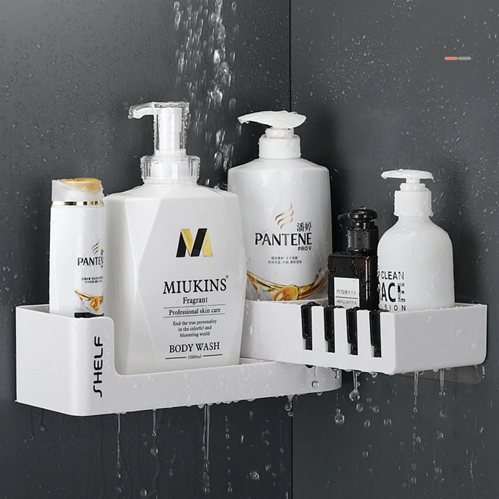 

Bathroom Rotating Shelf Storage Rack Kitchen Storage Corner Shelves With Hooks Wall Mounted Organizer For Bathroom Accessories