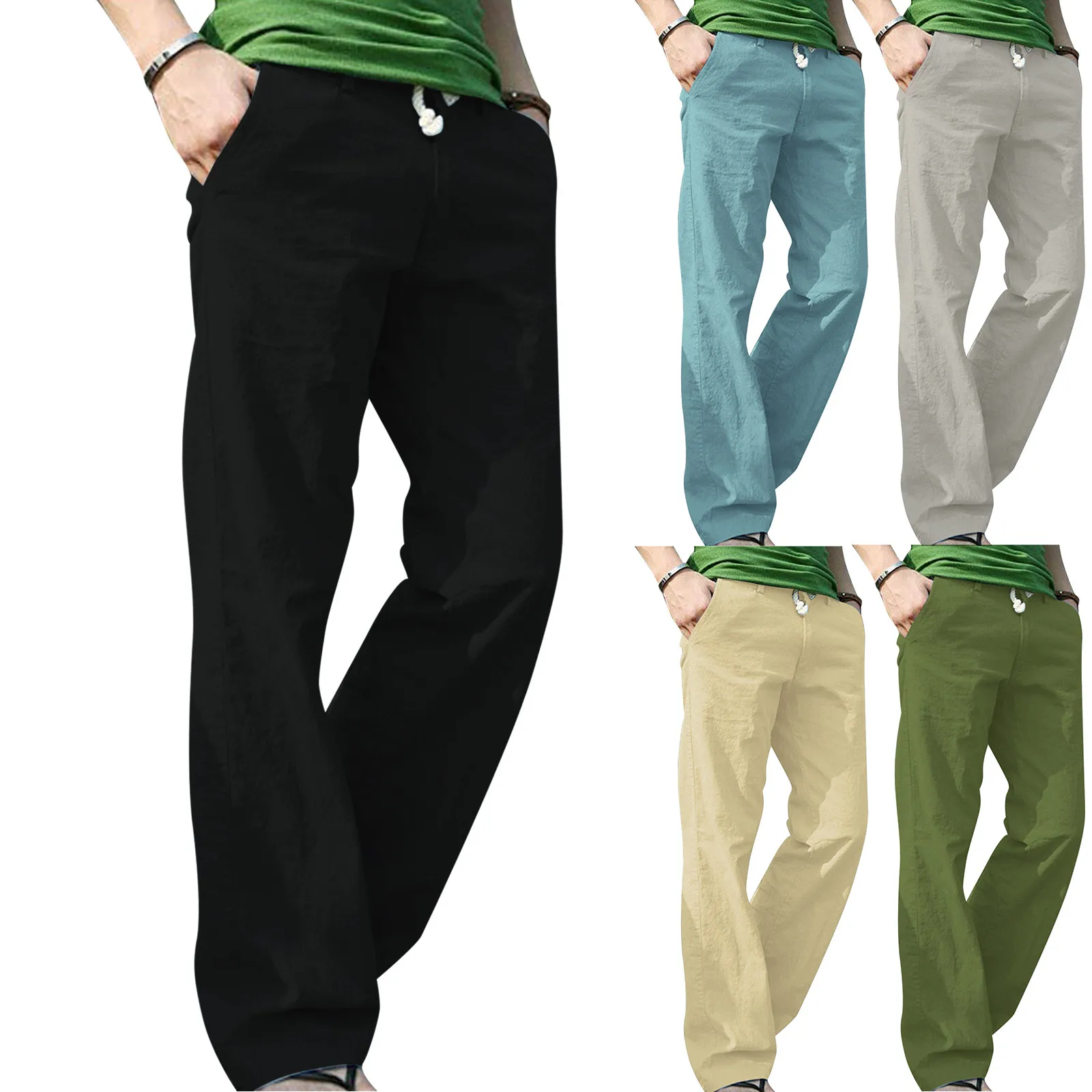 

2021 New Men's Cotton Pants Male Summer Breathable Solid Color Linen Trousers Fitness Streetwear Spring Harajuku Men's Clothing