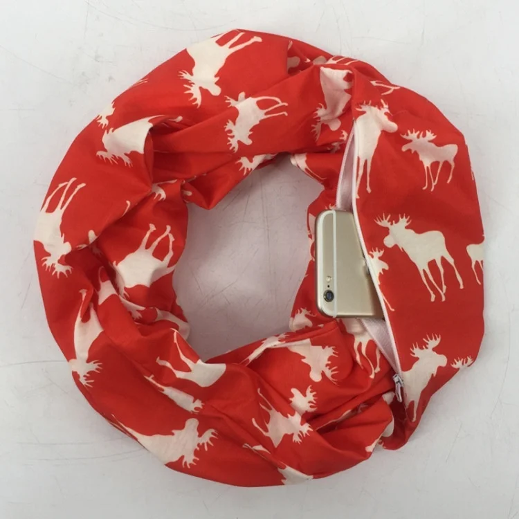 Горячая Распродажа шарф бесконечность с карманом принт рождественским лосем