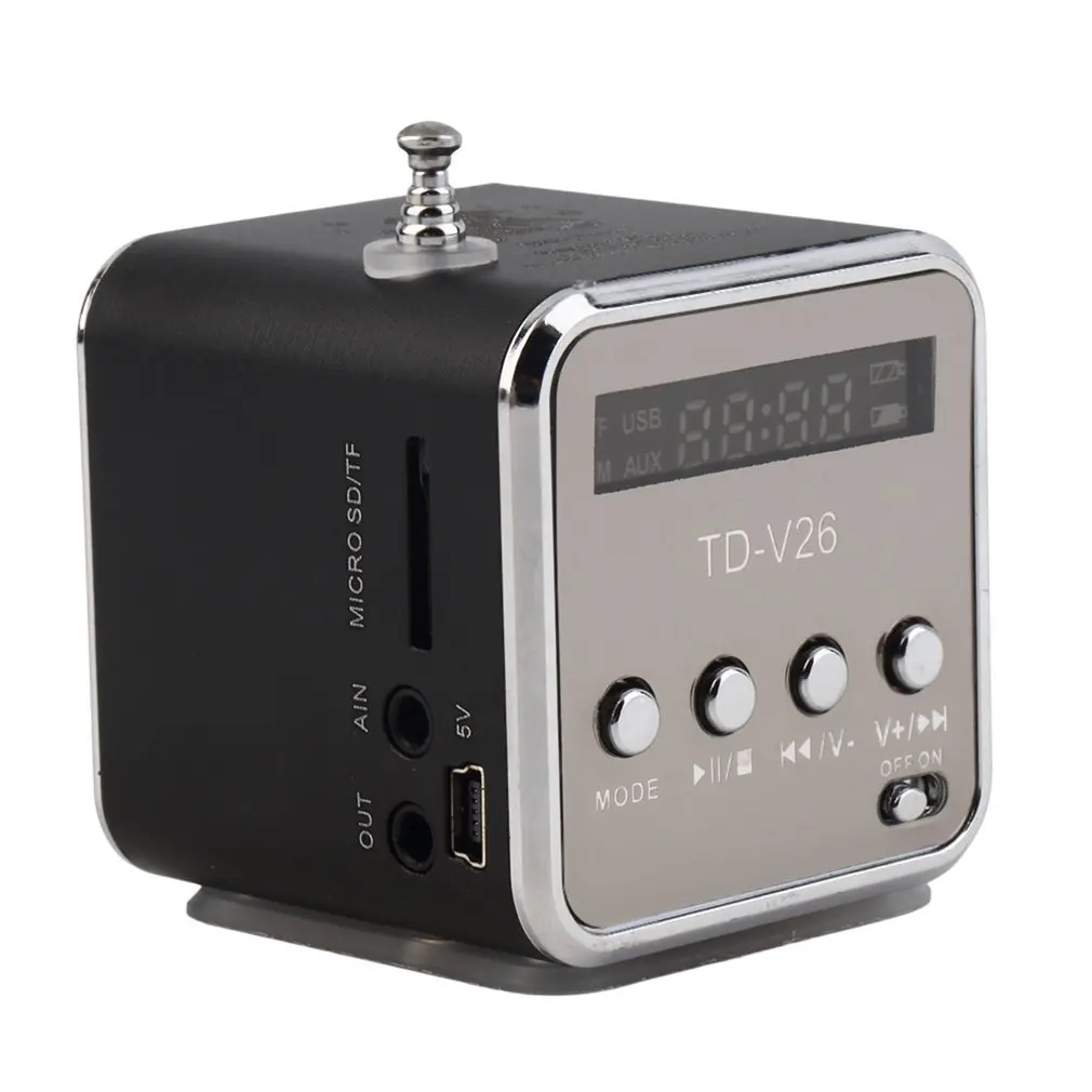 Портативный Алюминий сплав TD V26 мини Динамик цифровой ЖК дисплей звук Micro SD/TF FM