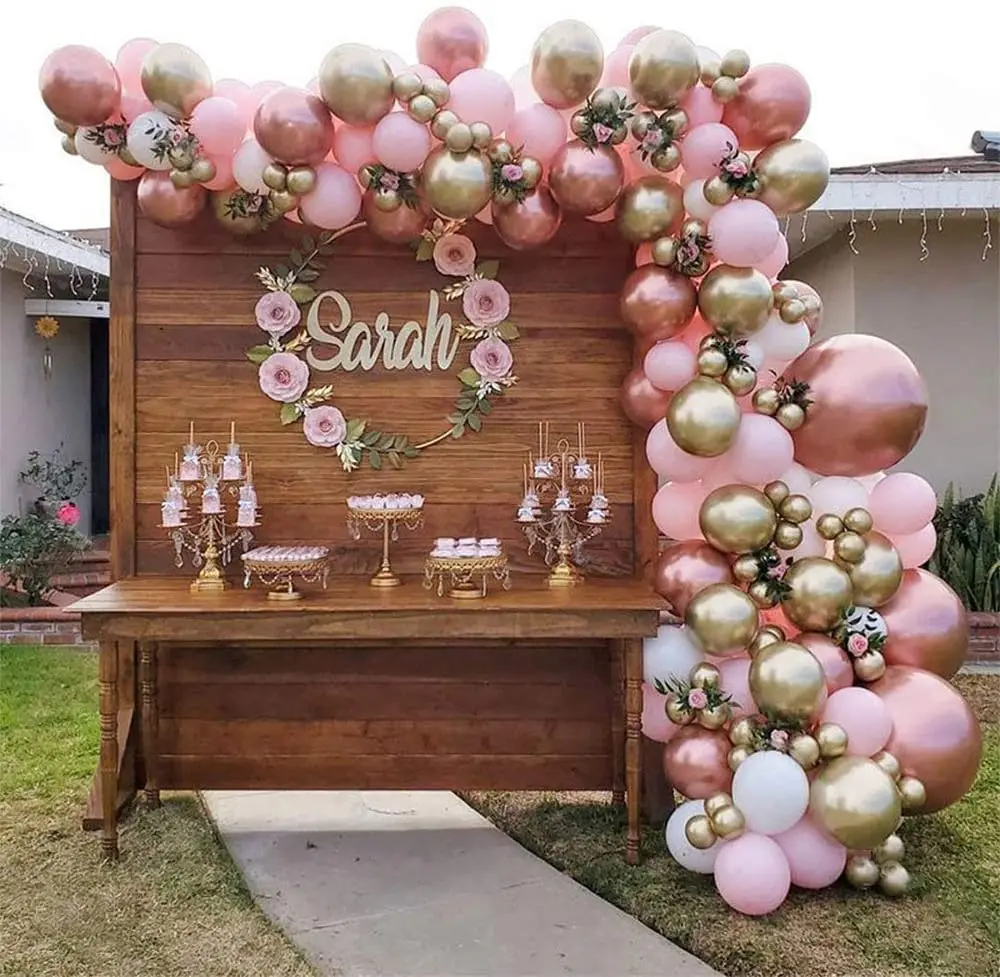 

138Pcs Pink Balloons Arch Kit Shiny Metallic Rose Gold & Chrome Gold Latex Balloons Baby Shower Birthday Party Bridal Decoration