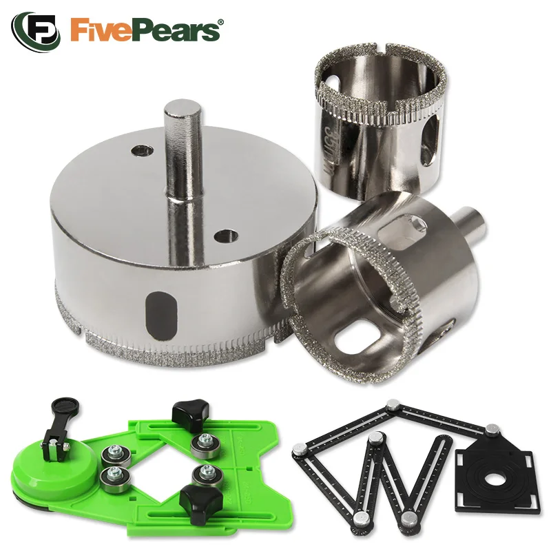 FivePears Drill For Porcelain Tiles(not a set combo)，Hole Saw/Crowns Set/Cup Saw,Hole Locator Template Ceramic Ruler Tile Tools