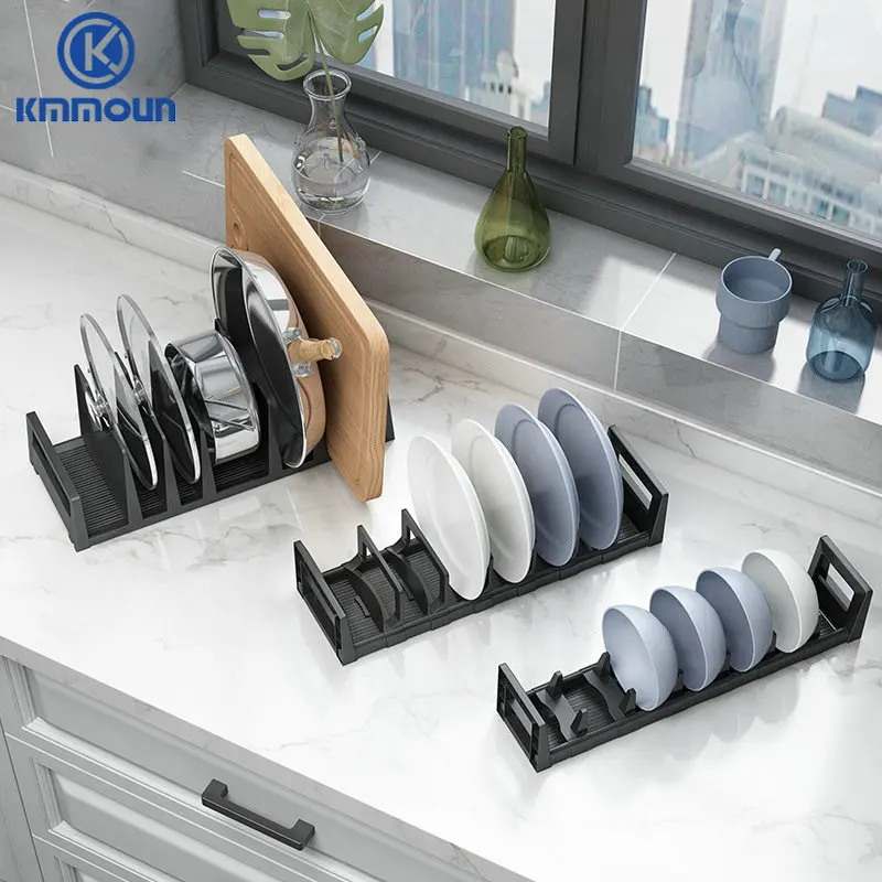 

Black Kitchen Storage Shelf Bowl Dish Rack Chopping Board Lid Rack 2 Size Deck Mounted Tableware Storage Rack trays decorative