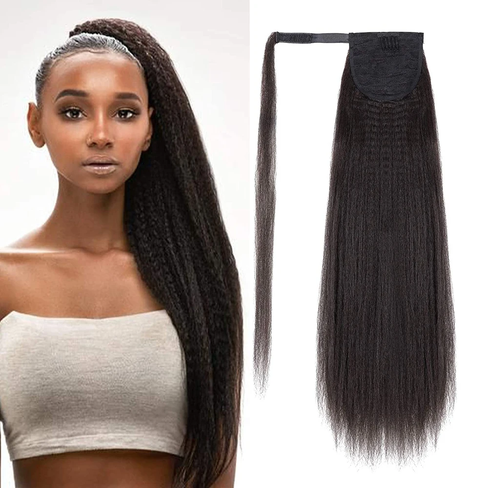 Yaki-extensiones de cabello con Clip para mujer, coleta de 30 pulgadas de largo, fibra sintética, coleta rizada