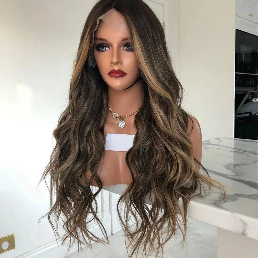 Индийский блонд хайлайтер 150% парики на сетке спереди предварительно выщипанные