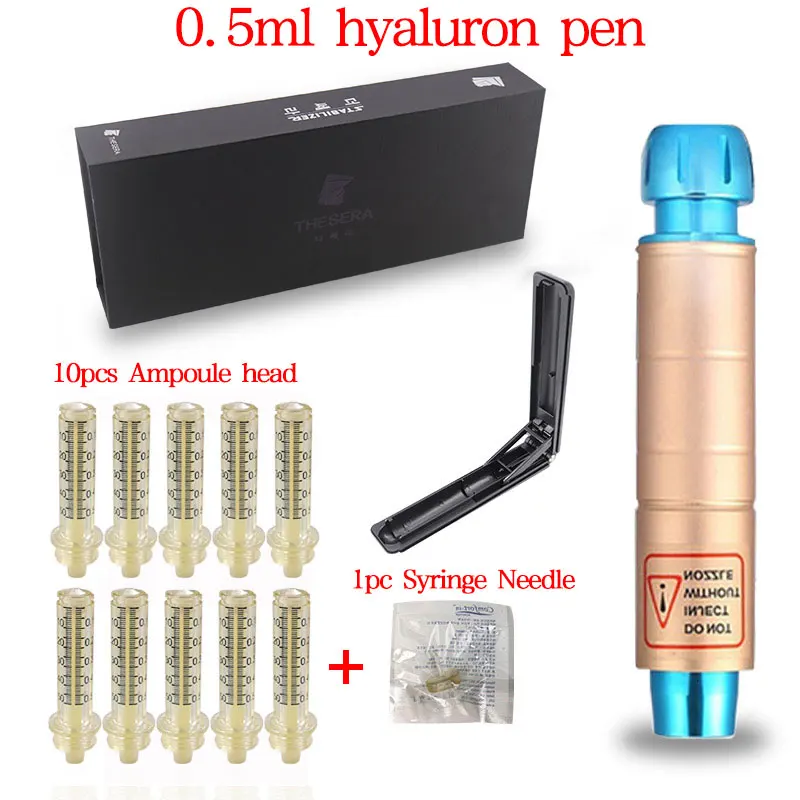 gold pen 10head 1nee Стерильный распылитель, гиалуроновая ручка, 0,5 мл, устройство для ухода за лицом, гиалуроновая ручка для регулировки, против морщин, для подтяжки губ, высокое давление - Габаритные размеры: gold pen 10head 1nee