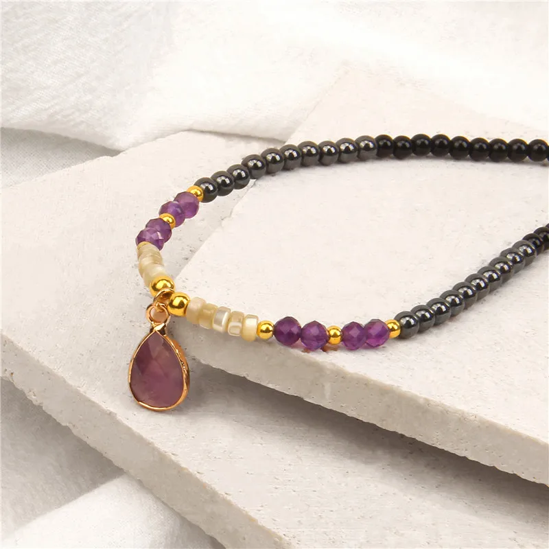 Ожерелье с подвеской в виде капли 40 см женское Винтажное колье из натурального