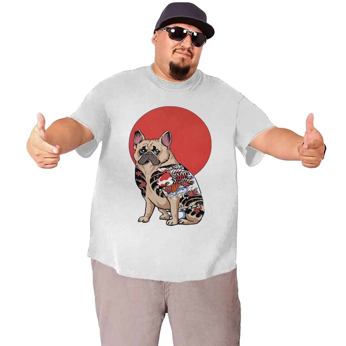 Футболка мужская оверсайз с рисунком собаки и солнца свободная рубашка из белого