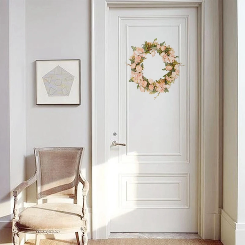 Лучший искусственная Камелия гортензии венок весенний для входная дверь стены