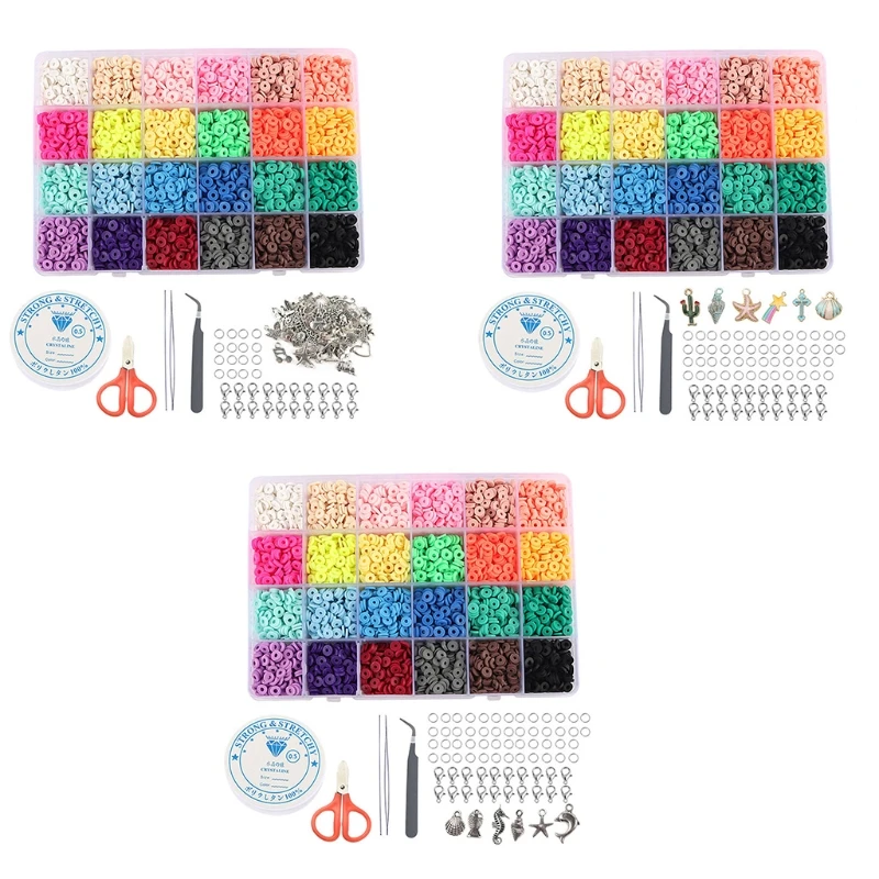 Плоские круглые бусины из полимерной глины для женского ожерелья, серьги с подвеской и колечком