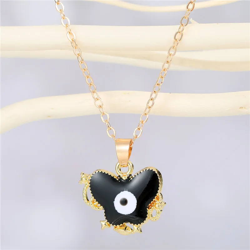 1Pcs Animal Meteor Evil Eye Necklace Female Gift Jewelry Fashion Hollow Enamel Butterfly Bear Turkey Pendant Clavicle Chain - купить по