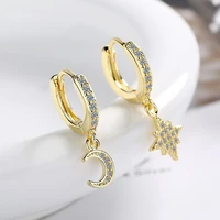 fashion round circle hoop earrings for women shiny crystal flash star crescent moon asymmetric earring huggies trendy jewelry