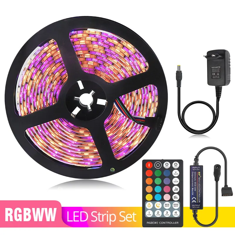 RGB Warm White DC12V 5050 Светодиодная лента RGB RGBW RGBWW CCT 60 Светодиодный s/m 5 м с мини РЧ светодиодный контроллер и блок питания набор светодиодных лент - Испускаемый цвет: RGB Warm White