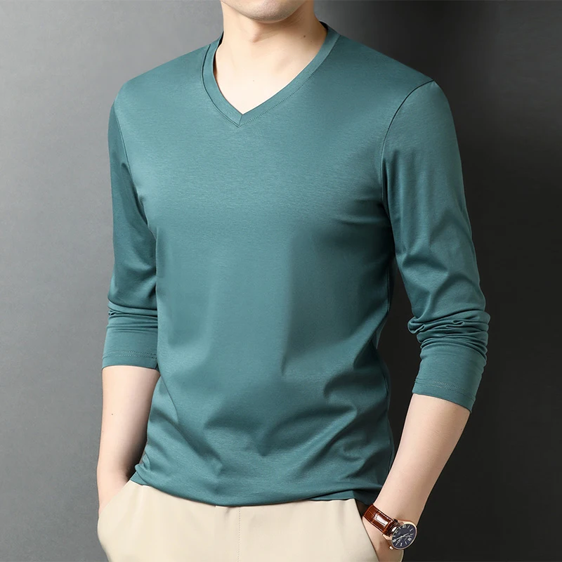 

2021 new t shirt men V-neck long-sleeved t shirts men's clothing top tees zde1062