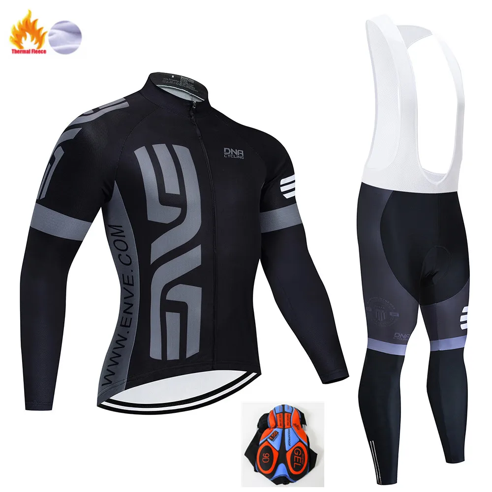 Winter Cycling Suit Зима, черная профессиональная велосипедная команда, Джерси, 9D колодки, велосипедные штаны, набор, мужские, Ropa Ciclismo, термо, флис, одежда для велоспорта, Maillot Culotte - Цвет: Winter Cycling Suit