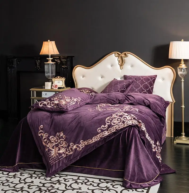 Новые фиолетовые красные синие Роскошные вышивка флис ткань Европейский набор