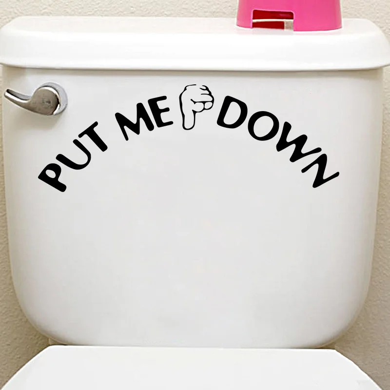 

High Effective Gesture Hand Decal Funny Bathroom Toilet Seat Wall Sticker Sign for PUT ME DOWN Toilet Sticker Black