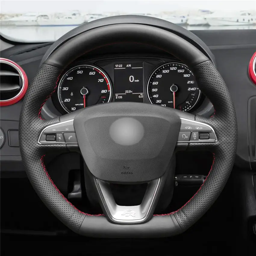 Черный чехол на руль из натуральной кожи для Seat Leon Cupra R 2013 2019 ST 2019|Чехлы руль| |