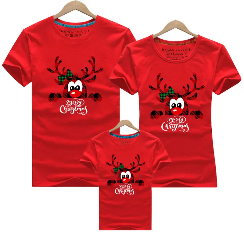 

2020 Xmas Matching Family Outfits New Christmas Deer Dad Mom Kids Mother Daughter Short Sleeve Matching Family Look T Shirts