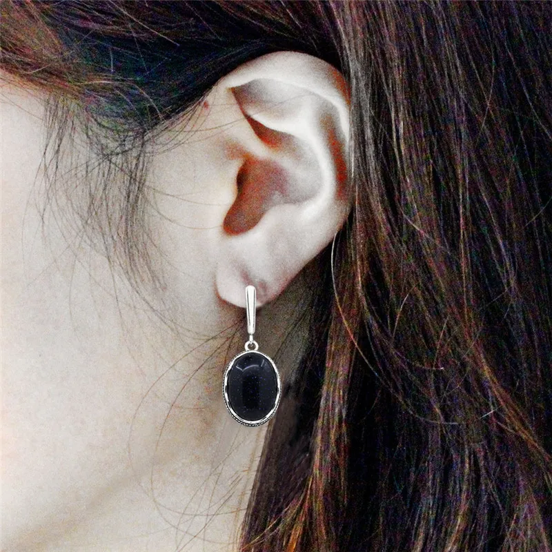 Anstory Round Dark Blue Shinning Spot Earrings For Women Antique Silver Plated Party Hollow Flower Pendant Fashion Jewelry TE352
