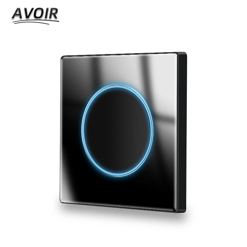 

Avoir Light Switch Circular Ring LED Black Glass Panel Wall Socket Power 1 2 3 4 Gang 1 2 Way Sockets And Switches For Home