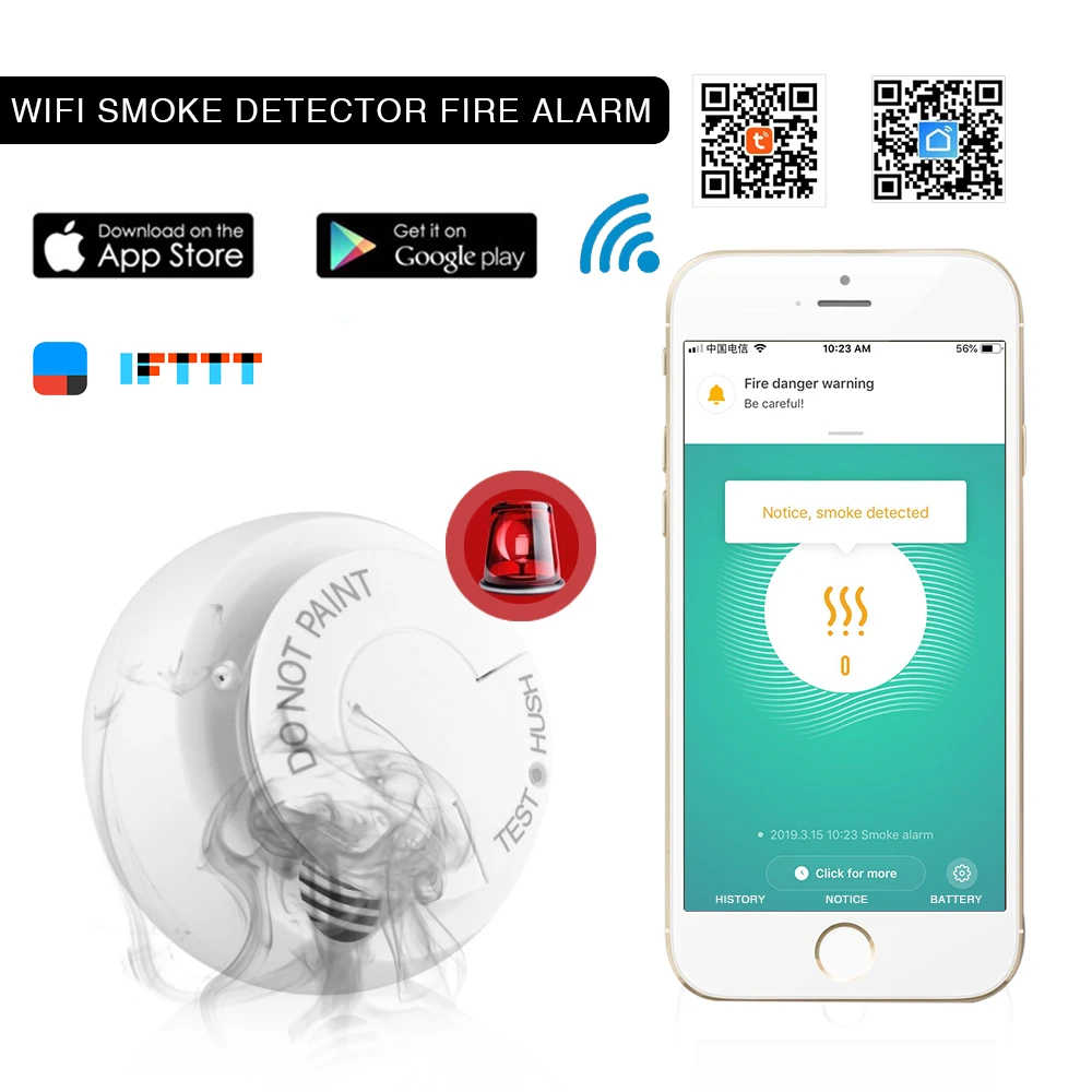 Tuya Smart Life wifi умный детектор дыма пожарная охранная сигнализация датчик с