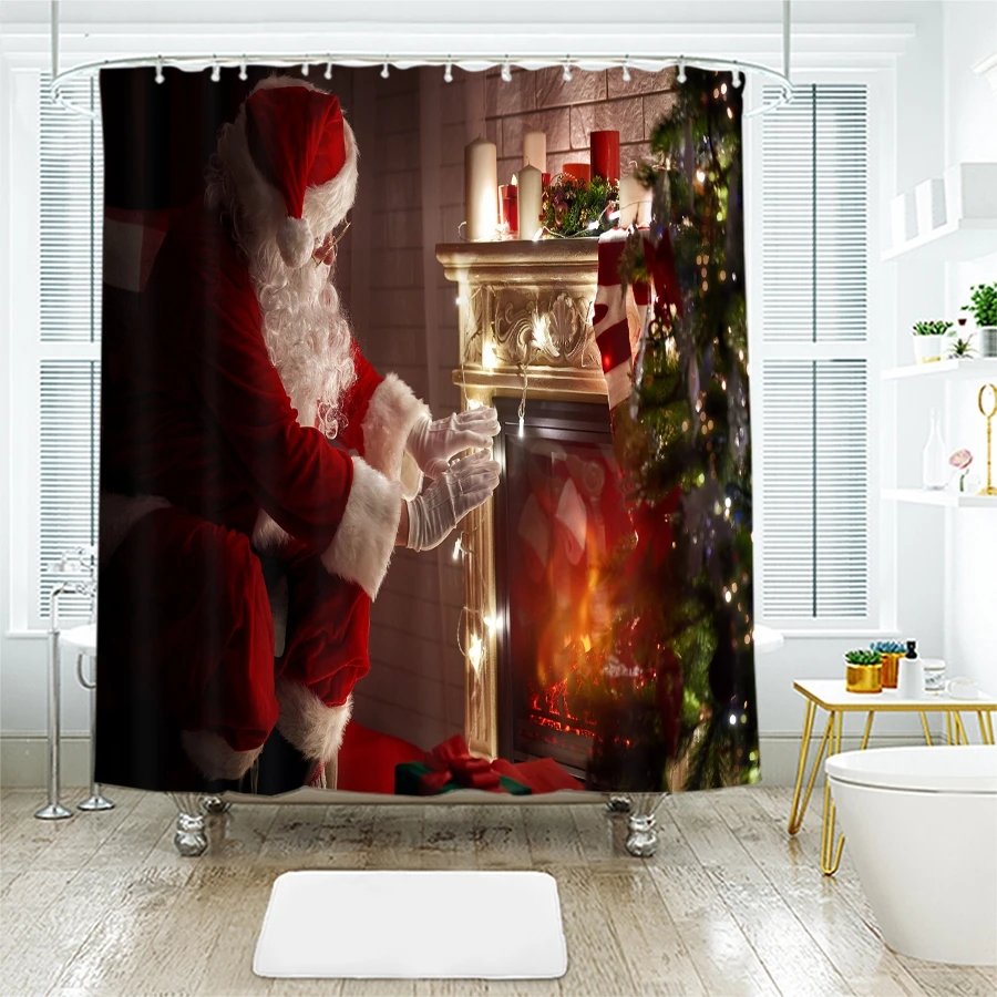 Рождественские занавески для душа с 3d рисунком Санта-Клауса и дерева