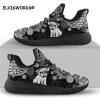 elvisword stylish bohemian pug dog women lace up sneakers breathable lady flats knit shoes lightweight female walking mesh shoes