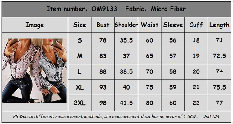 

Fashion Womens Deep V Neck Shirts Top Long Sleeve Blouse Party Tops Leopard Snake Slim Party Club Clothes