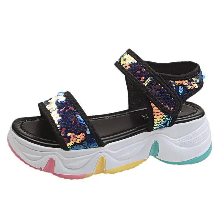 

Shoes Sports Women's Sandals Summer Heels Suit Female Beige Open Toe Bling Bling Muffins shoe Girls Black 2021 Gladiator Flat Co